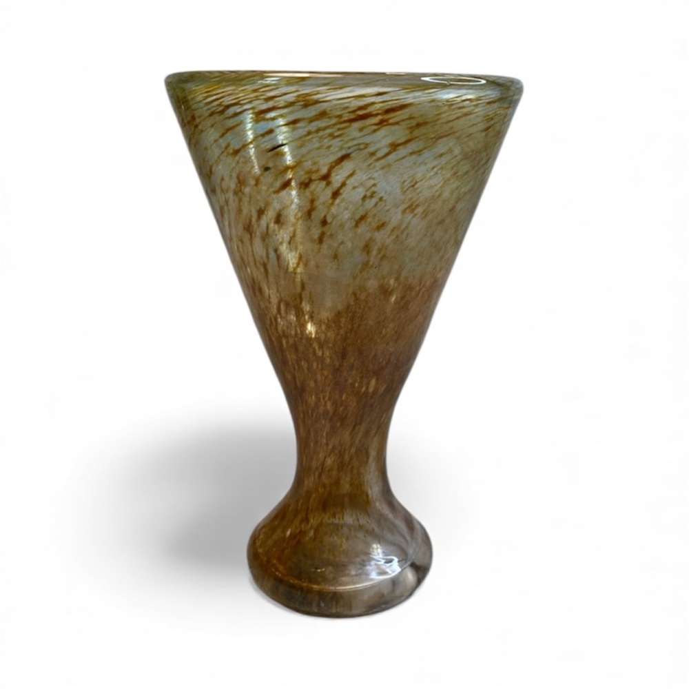 Sasaki Crystal Amber Gold Stretched Swirl Vase 5.5”